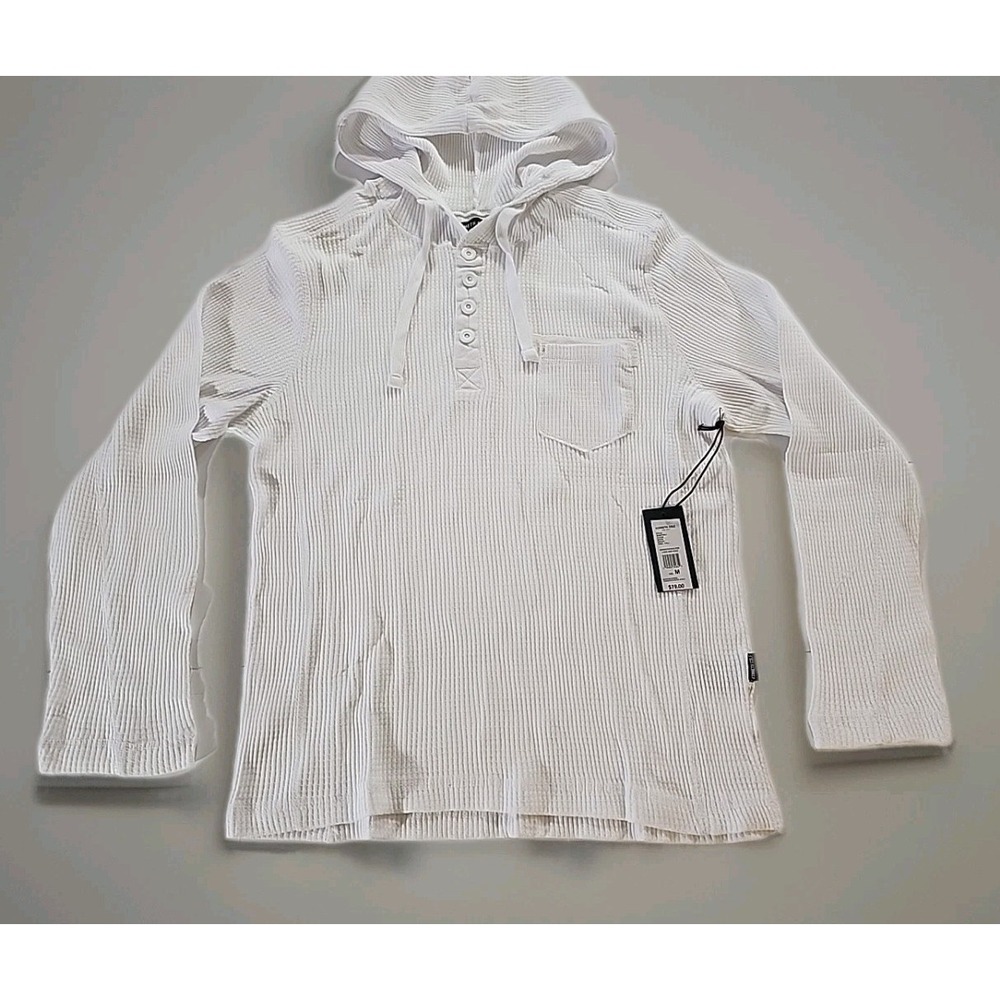 Kenneth Cole Henley Hoodie Mens L White Ribbed Cotton Thermal NWT KH9KTWHT